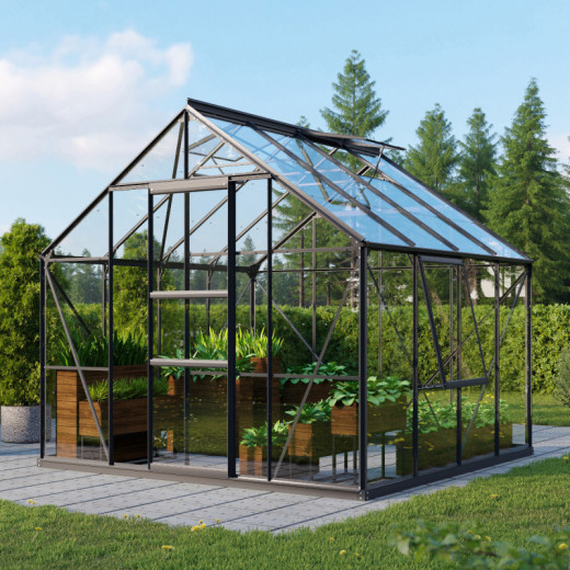 Serre de jardin Meridian1 6,7m² en aluminium noir et verre de sécurité 3mm – Vitavia