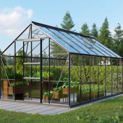 Serre de jardin Meridian1 11,5m² en aluminium noir et verre de sécurité 3mm – Vitavia