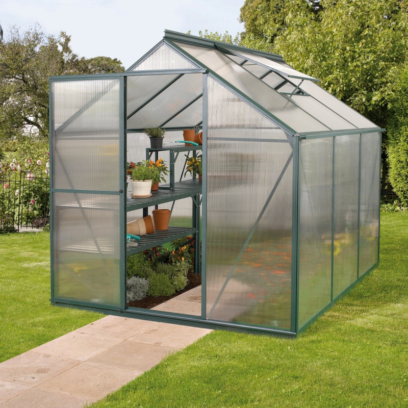 Serre Triton 3,8m² en aluminium émeraude et panneaux de polycarbonate 6mm - Vitavia