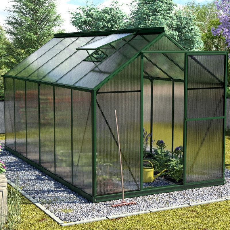 Serre Triton 7,5m² en aluminium émeraude et panneaux de polycarbonate 6mm - Vitavia