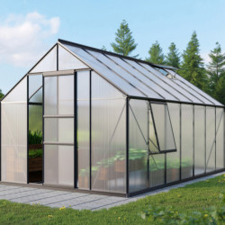 Serre de jardin Meridian1 11,5m² en aluminium noir et polycarbonate 4mm – Vitavia