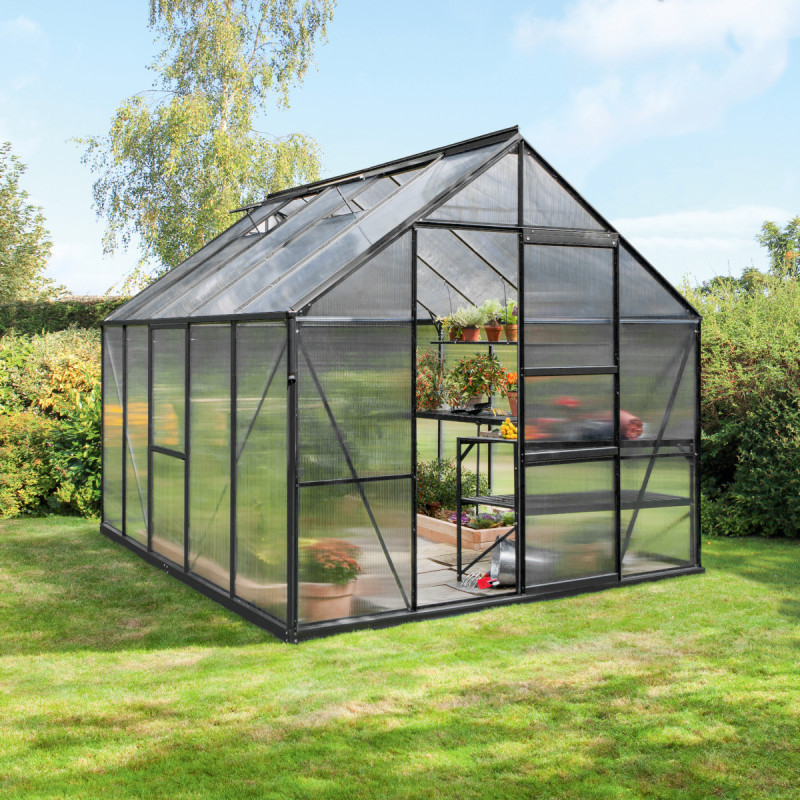 Serre de jardin Meridian1 8,3m² en aluminium noir et polycarbonate 6mm – Vitavia