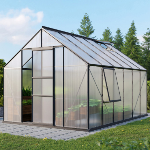 Serre de jardin Meridian1 9,9m² en aluminium noir et polycarbonate 6mm – Vitavia