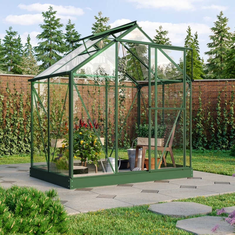 Serre Triton 2,5m² en aluminium émeraude et panneaux de verre de sécurité de 3mm - Vitavia