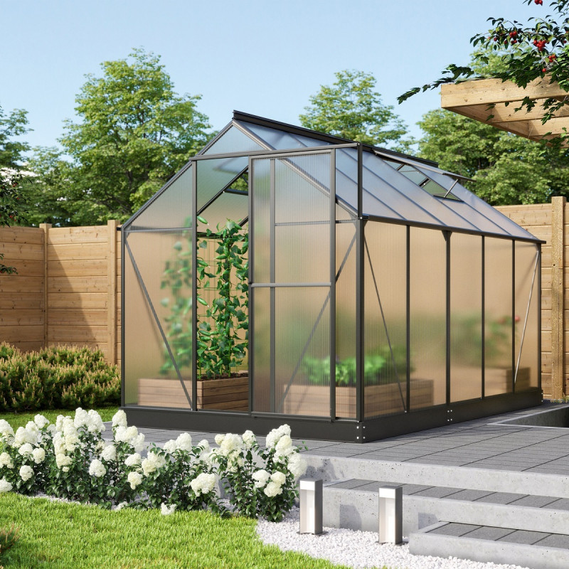 Serre Triton 6,2m² en aluminium noir et panneaux de polycarbonate 4mm - Vitavia