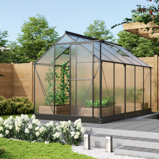 Serre Triton 6,2m² en aluminium noir et panneaux de polycarbonate 4mm - Vitavia