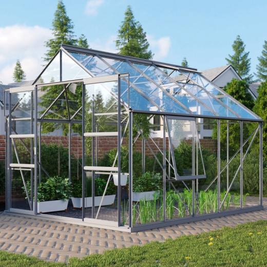 Serre de jardin Meridian2 8,3m² en aluminium anodisé et panneaux de verre de sécurité de 3mm – Vitavia