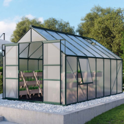 Serre de jardin Meridian2 11,5m² en aluminium émeraude et polycarbonate 4mm – Vitavia