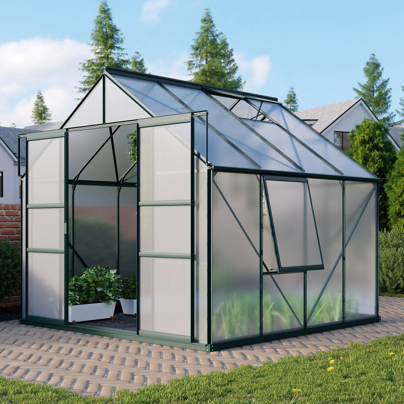 Serre de jardin Meridian2 6,7m² en aluminium émeraude et polycarbonate 6mm – Vitavia