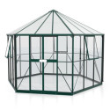 Serre de jardin hexagonale Galaxis 9m² en aluminium émeraude et vitrage combiné - Vitavia