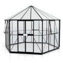 Serre de jardin hexagonale Galaxis 9m² en aluminium noir et vitrage combiné - Vitavia