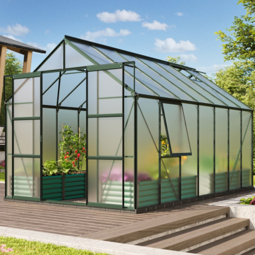 Serre de jardin Jupiter 11,5m² en alu émeraude et polycarbonate 4mm - Vitavia