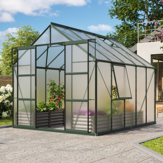 Serre de jardin Jupiter 8,3m² en alu émeraude et polycarbonate 6mm - Vitavia