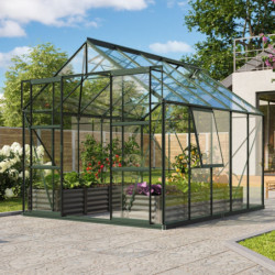 Serre de jardin Jupiter 8,3m² en alu émeraude et verre de sécurité 3mm - Vitavia