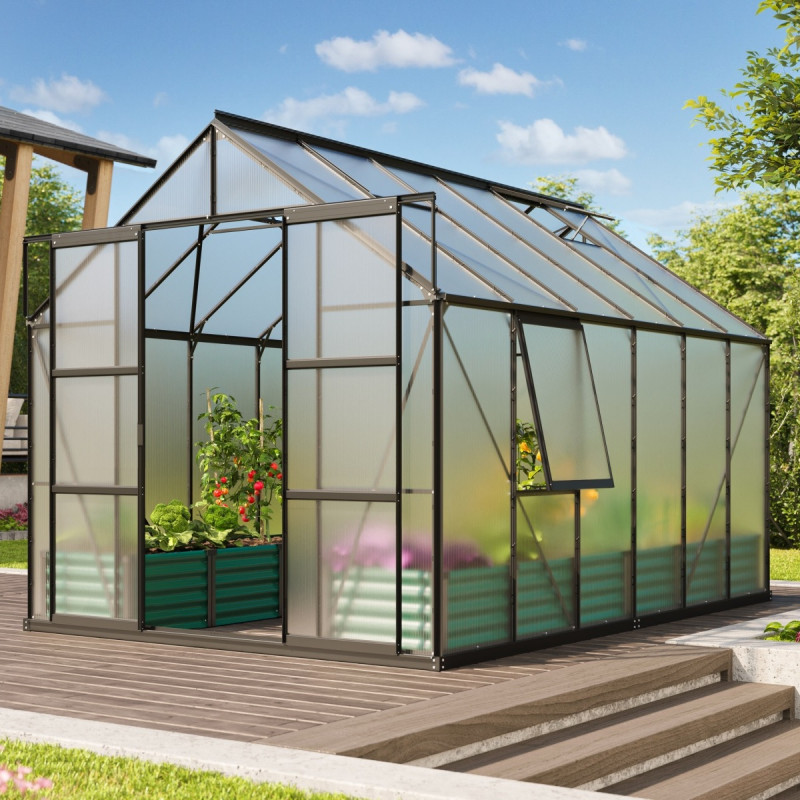 Serre de jardin Jupiter 9,9m² en alu noir et polycarbonate 4mm - Vitavia