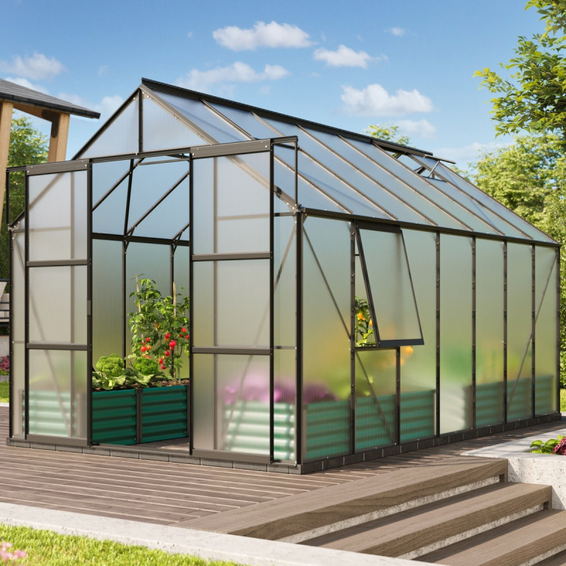 Serre de jardin Jupiter 11,5m² en alu noir et polycarbonate 4mm - Vitavia