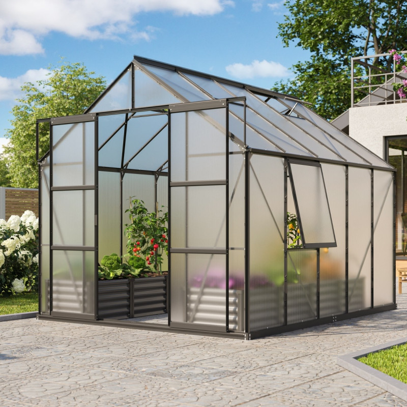 Serre de jardin Jupiter 8,3m² en alu noir et polycarbonate 6mm - Vitavia