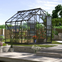 Serre de jardin Jupiter 6,7m² en alu noir et verre de sécurité 3mm - Vitavia