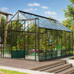 Serre de jardin Jupiter 11,5m² en alu noir et verre de sécurité 3mm - Vitavia