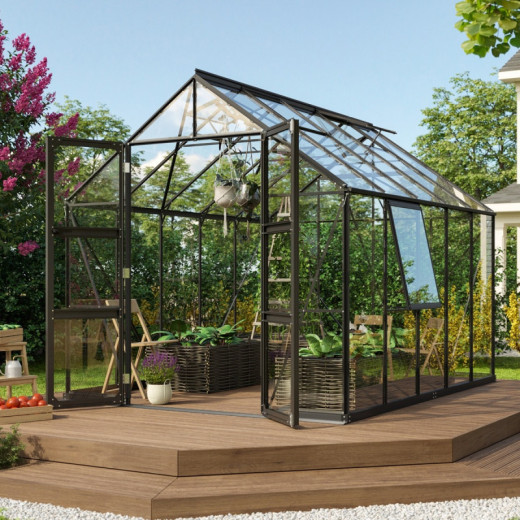 Serre de jardin Olymp 8,3m² en alu noir et verre de sécurité 3mm - Vitavia
