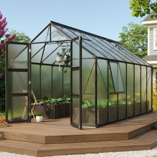 Serre de jardin Olymp 11,5m² en alu noir et polycarbonate 6mm - Vitavia