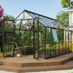 Serre de jardin Olymp 11,5m² en alu noir et verre de sécurité 3mm - Vitavia