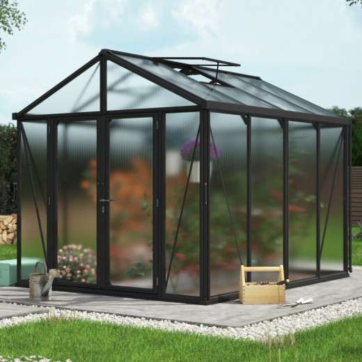 Serre de jardin Zeus Comfort 8,1m² en alu noir et polycarbonate 16mm - Vitavia