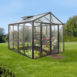 Serre de jardin Zeus Comfort 8,1m² en alu noir et vitrage combiné - Vitavia