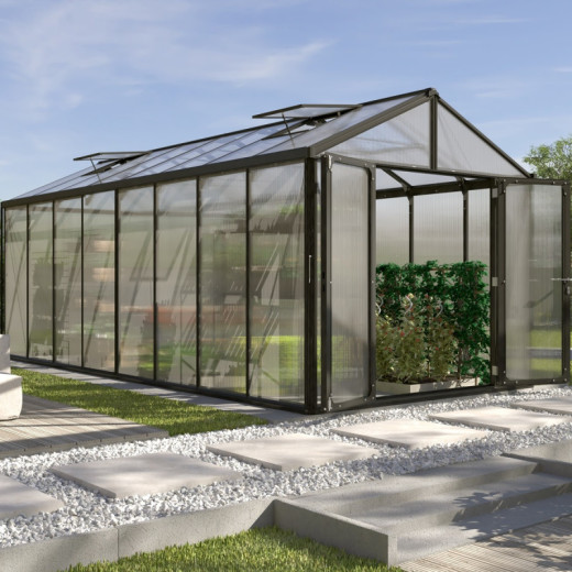 Serre de jardin Zeus Comfort 15,7m² en alu noir et polycarbonate 10mm - Vitavia