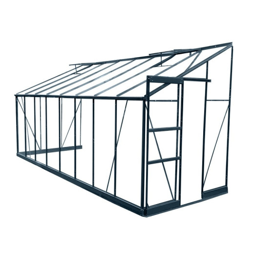 Serre adossée Prima 9,63m² en aluminium anthracite et verre trempé 4mm - Green Protect