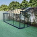 Serre adossée Prima 9,63m² en aluminium anthracite et verre trempé 4mm - Green Protect