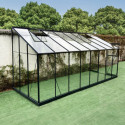 Serre adossée Prima 9,63m² en aluminium anthracite et verre trempé 4mm - Green Protect