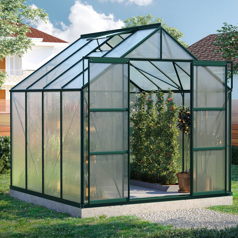 Serre de jardin Uranus 6,7m² en alu émeraude et panneaux de PC 4mm - Vitavia