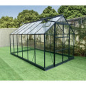Serre de jardin 8,88m² en aluminium anthracite et verre trempé 4mm - Green Protect