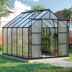 Serre de jardin Uranus 8,3m² en alu noir et panneaux de PC 4mm - Vitavia
