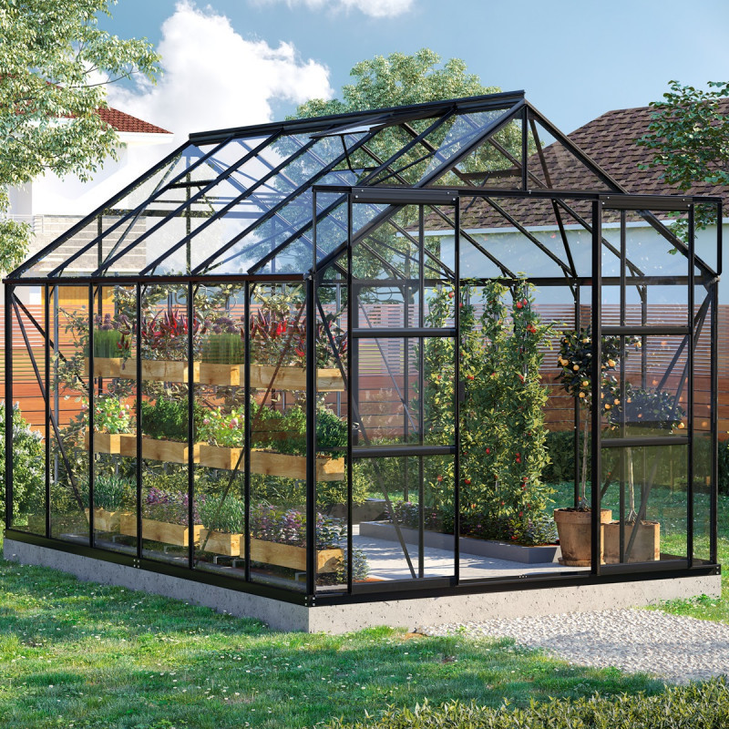 Serre de jardin Uranus 9,9m² en alu noir et verre de sécurité 3mm - Vitavia