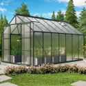 Serre de jardin Uranus 11,5m² en alu émeraude et panneaux de PC 6mm - Vitavia
