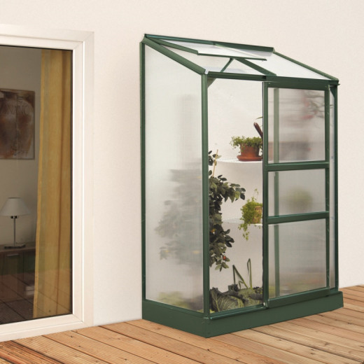 Serre adossée Ida 0,9m² en aluminium émeraude et panneaux PC 4mm - Vitavia