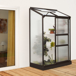 Serre adossée Ida 0,9m² en aluminium noir et panneaux PC 4mm - Vitavia
