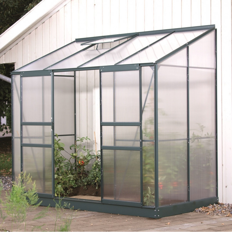 Serre adossée Ida 3,3m² en aluminium émeraude et panneaux PC 4mm - Vitavia