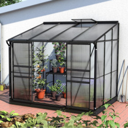 Serre adossée Ida 5,2m² en aluminium noir et panneaux PC 4mm - Vitavia