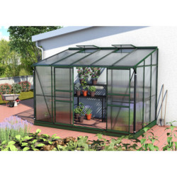 Serre adossée Ida 6,5m² en aluminium émeraude et panneaux PC 6mm - Vitavia