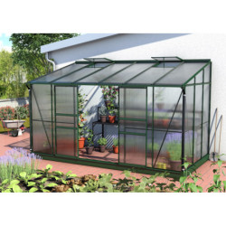 Serre adossée Ida 7,8m² en aluminium émeraude et panneaux PC 6mm - Vitavia