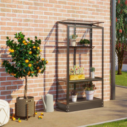 Mini-serre Polis 0,35m² en alu noir et verre ESG 3mm – fondation en acier – Vitavia
