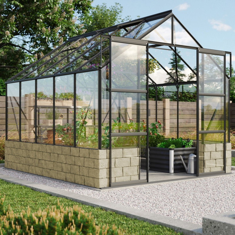 Serre Cassandra 8,3m² en alu noir et verre de sécurité - sans pierres de socle - Vitavia