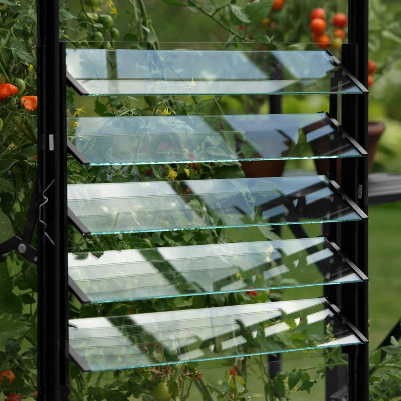 Fenêtre latérale à lamelles en alu noir pour serres de jardin Vitavia