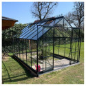 Serre de jardin 12,84m² en aluminium anthracite et verre trempé 4mm - Green Protect