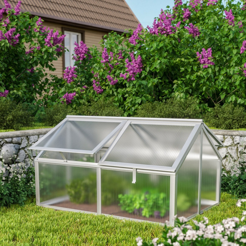 Mini-serre Gamma 1m² en alu anodisé et PC 4mm – fondation en acier Zincalume® – Vitavia