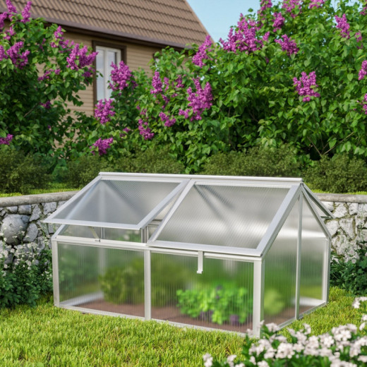 Mini-serre Gamma 1m² en alu anodisé et PC 4mm – fondation en acier Zincalume® – Vitavia