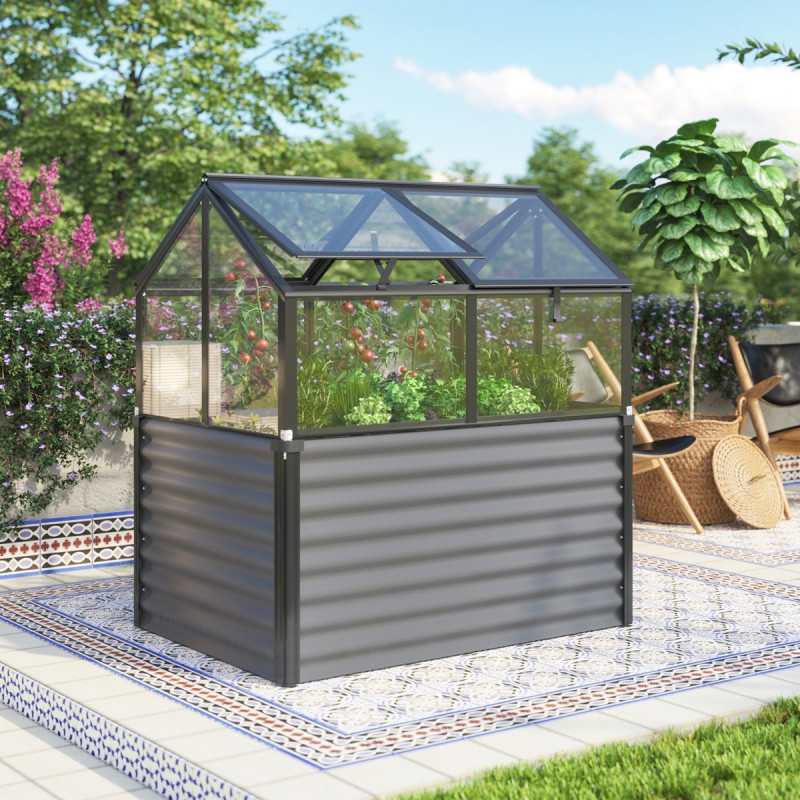Mini-serre Gamma 1m² en alu noir/granite et verre 3mm sur châssis froid élevé – Vitavia
